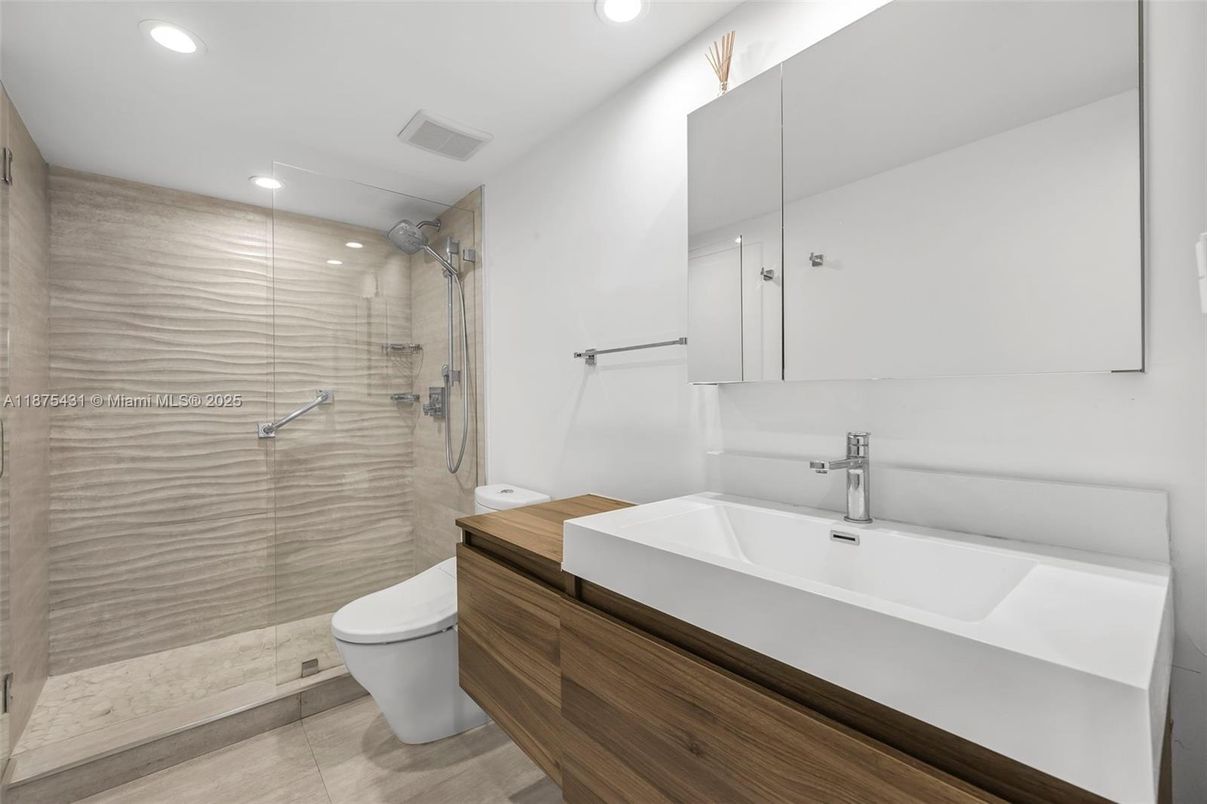 Bathroom, Glass Shower, Interior, Recessed Lighting