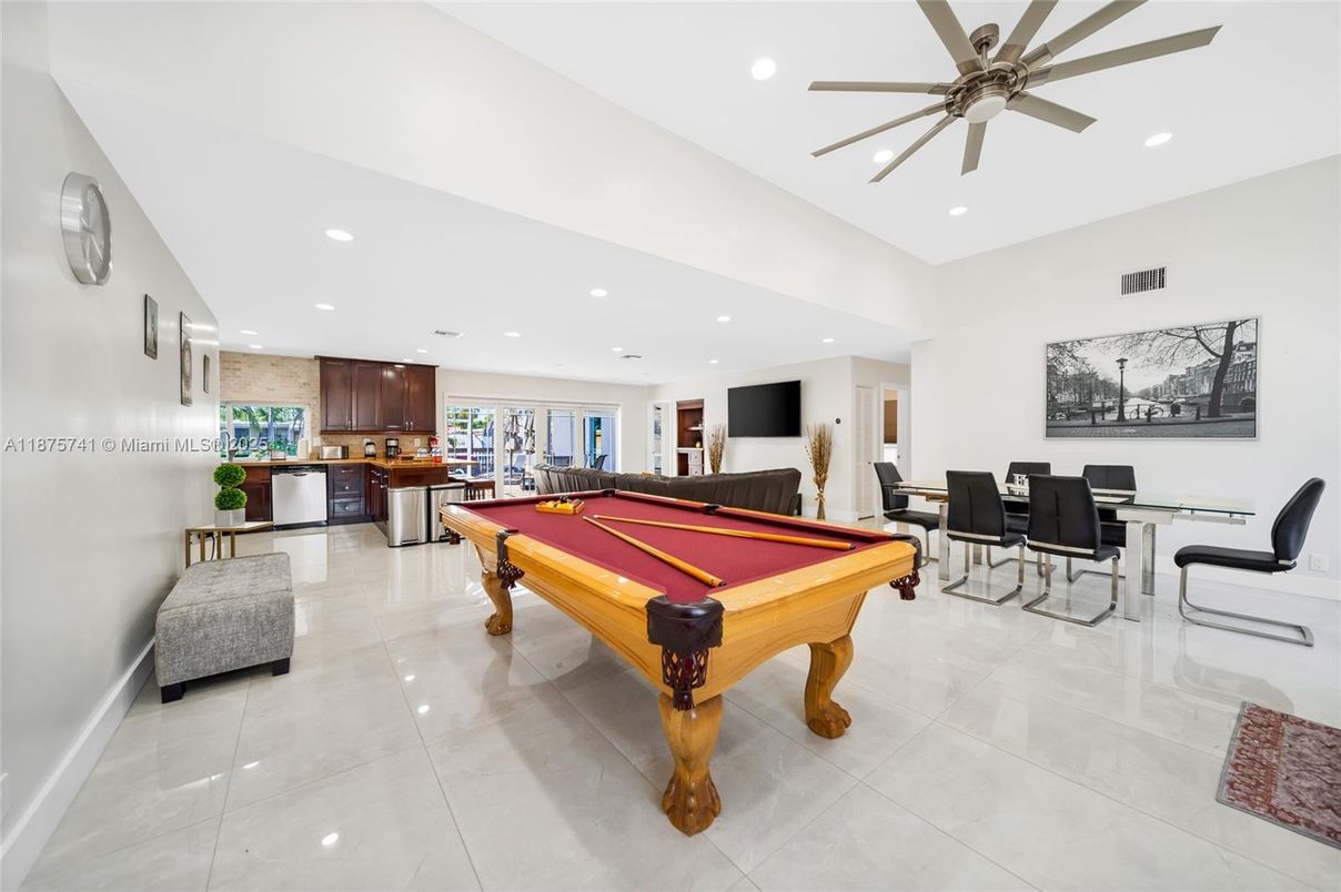 Billiard Table, Dining room, Game Room, Interior, Kitchen, Recessed Lighting