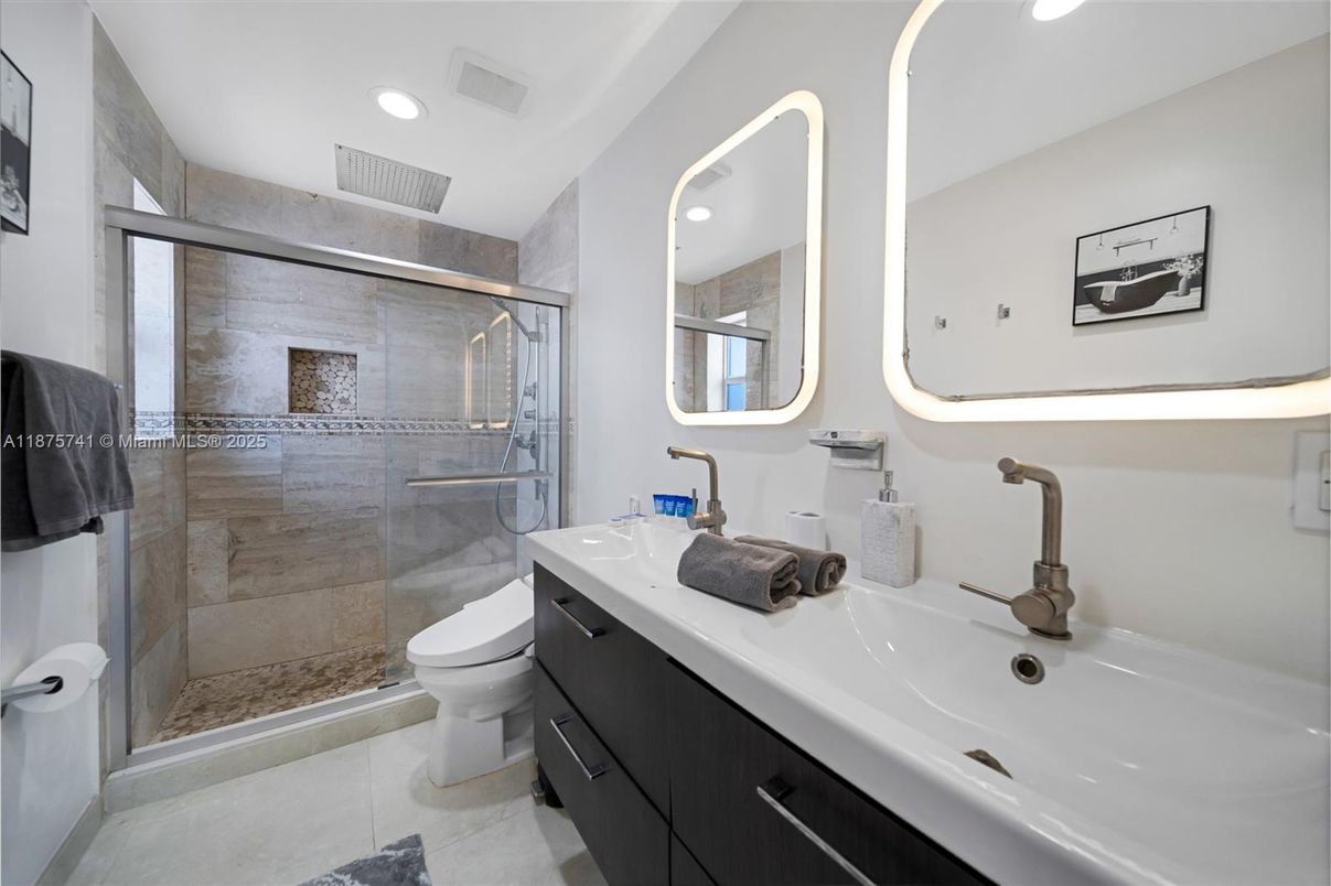 Bathroom, Dual Sink Vanities, Glass Shower, Interior, Recessed Lighting