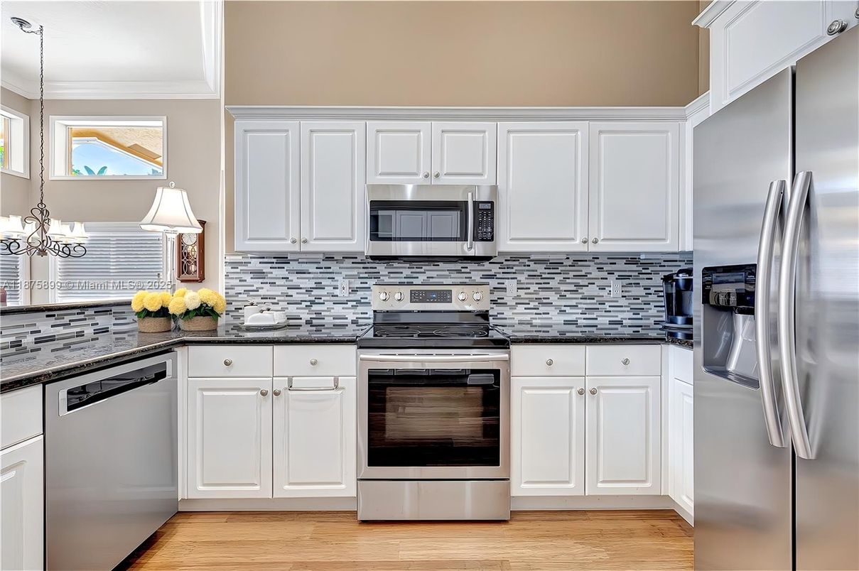 Interior, Kitchen, Pendant Lights, Stainless Steel Appliances, Wood Texture Flooring