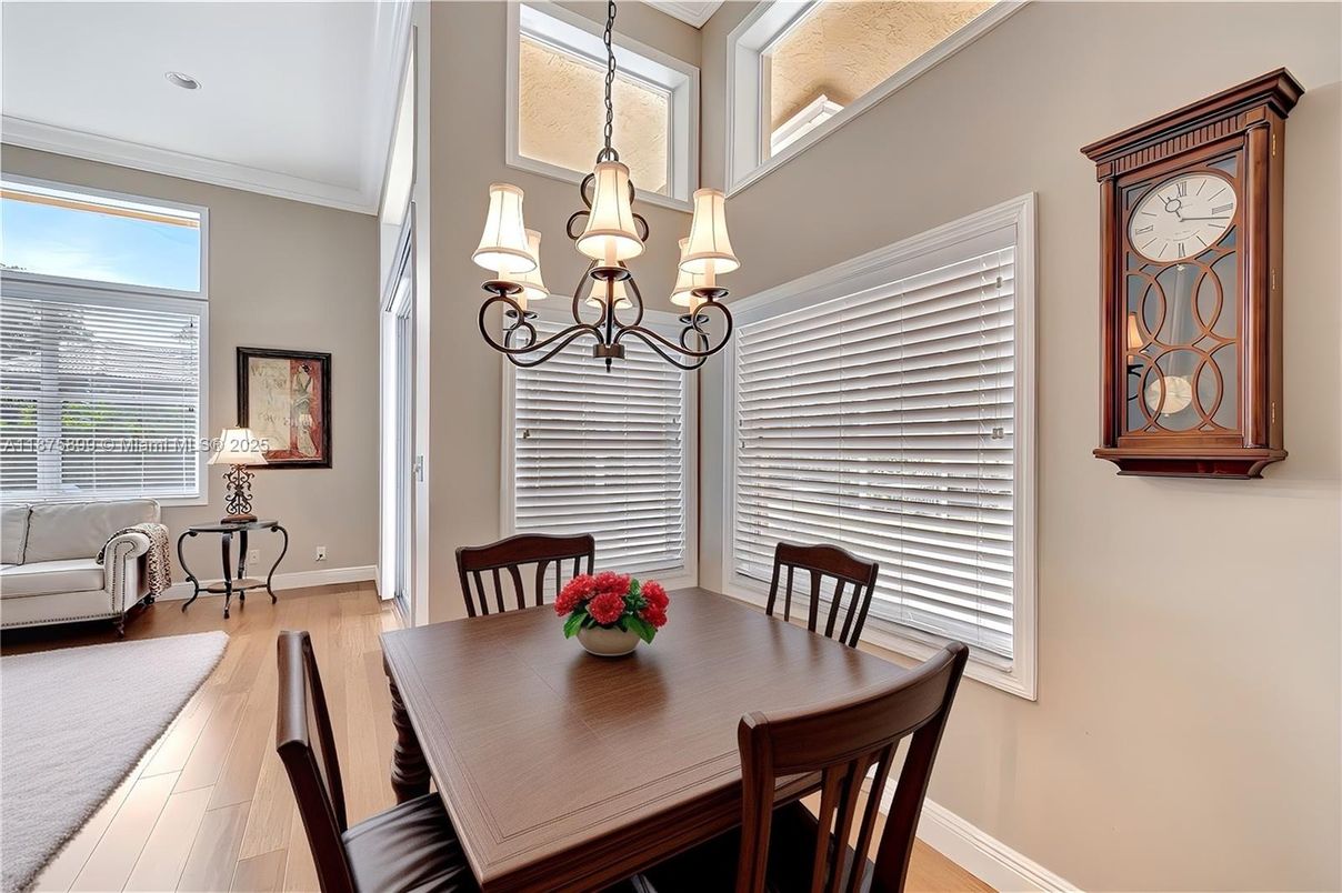Chandelier, Dining room, Interior, Wood Texture Flooring