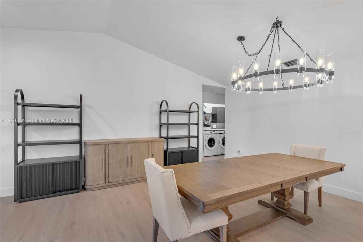 Dining room, Interior, Pendant Lights, Washer, Wood Texture Flooring