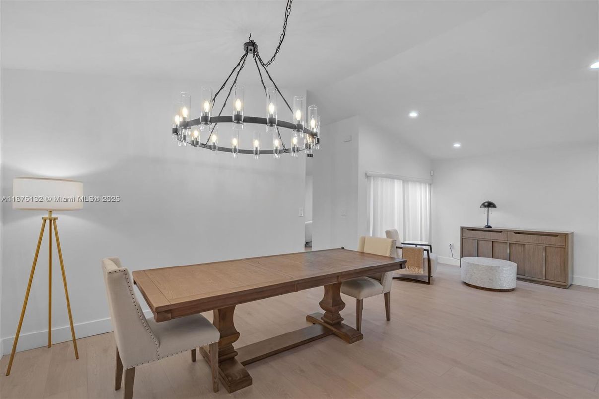 Chandelier, Dining room, Interior, Pendant Lights, Recessed Lighting, Wood Texture Flooring