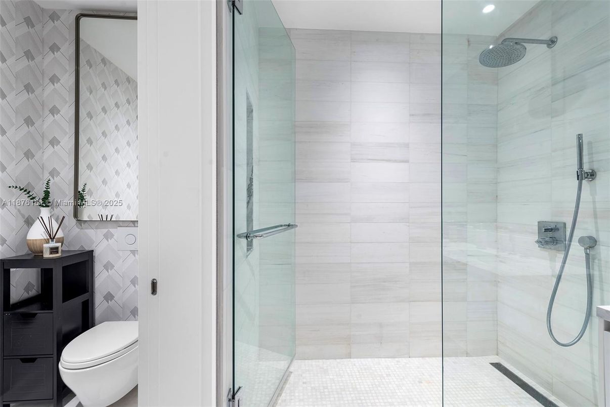 Bathroom, Glass Shower, Interior, Recessed Lighting