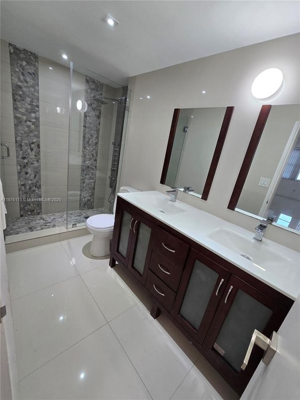 Bathroom, Dual Sink Vanities, Glass Shower, Interior, Recessed Lighting