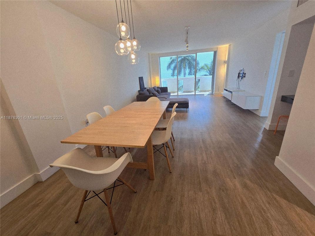 Dining room, Interior, Pendant Lights, Wood Texture Flooring