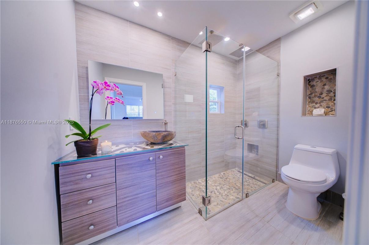 Bathroom, Glass Shower, Interior, Recessed Lighting