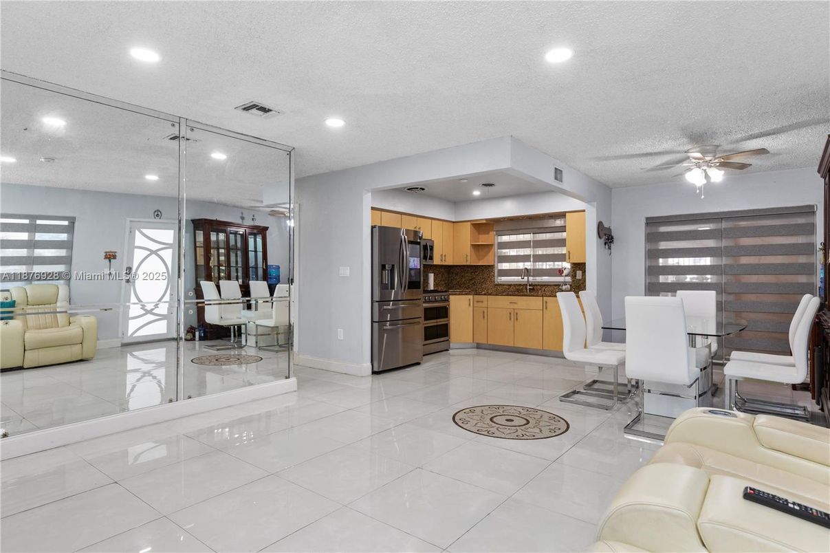 Dining room, Interior, Kitchen, Living room, Recessed Lighting, Stainless Steel Appliances
