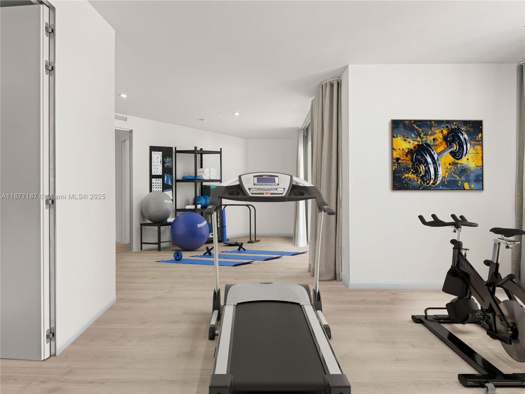 Fitness Equipment, Interior, Recessed Lighting, Wood Texture Flooring