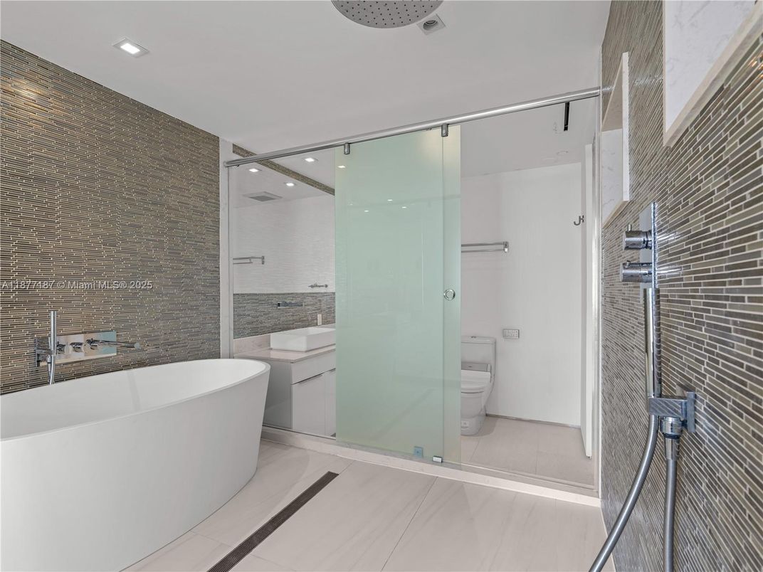 Bathroom, Free Standing Baths, Glass Shower, Interior, Recessed Lighting