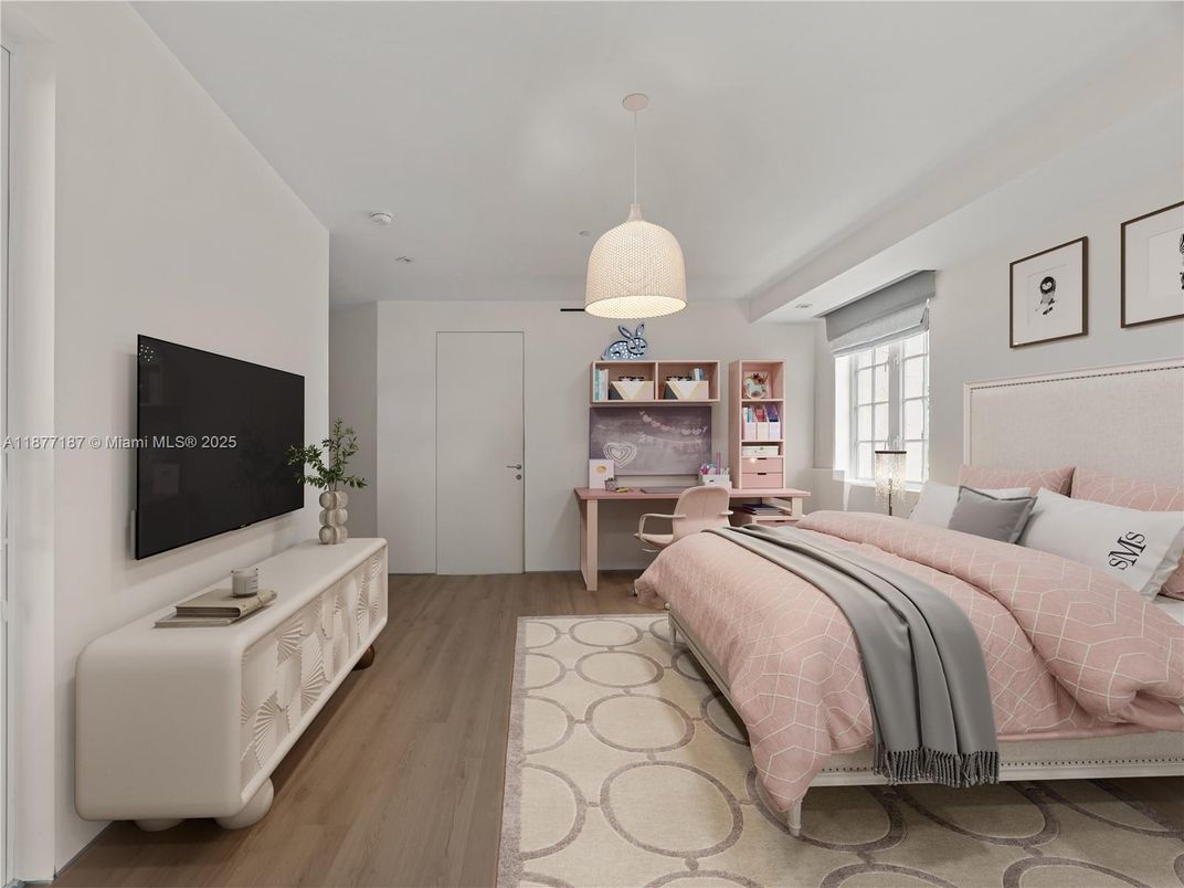 Bedroom, Interior, Pendant Lights, Wood Texture Flooring