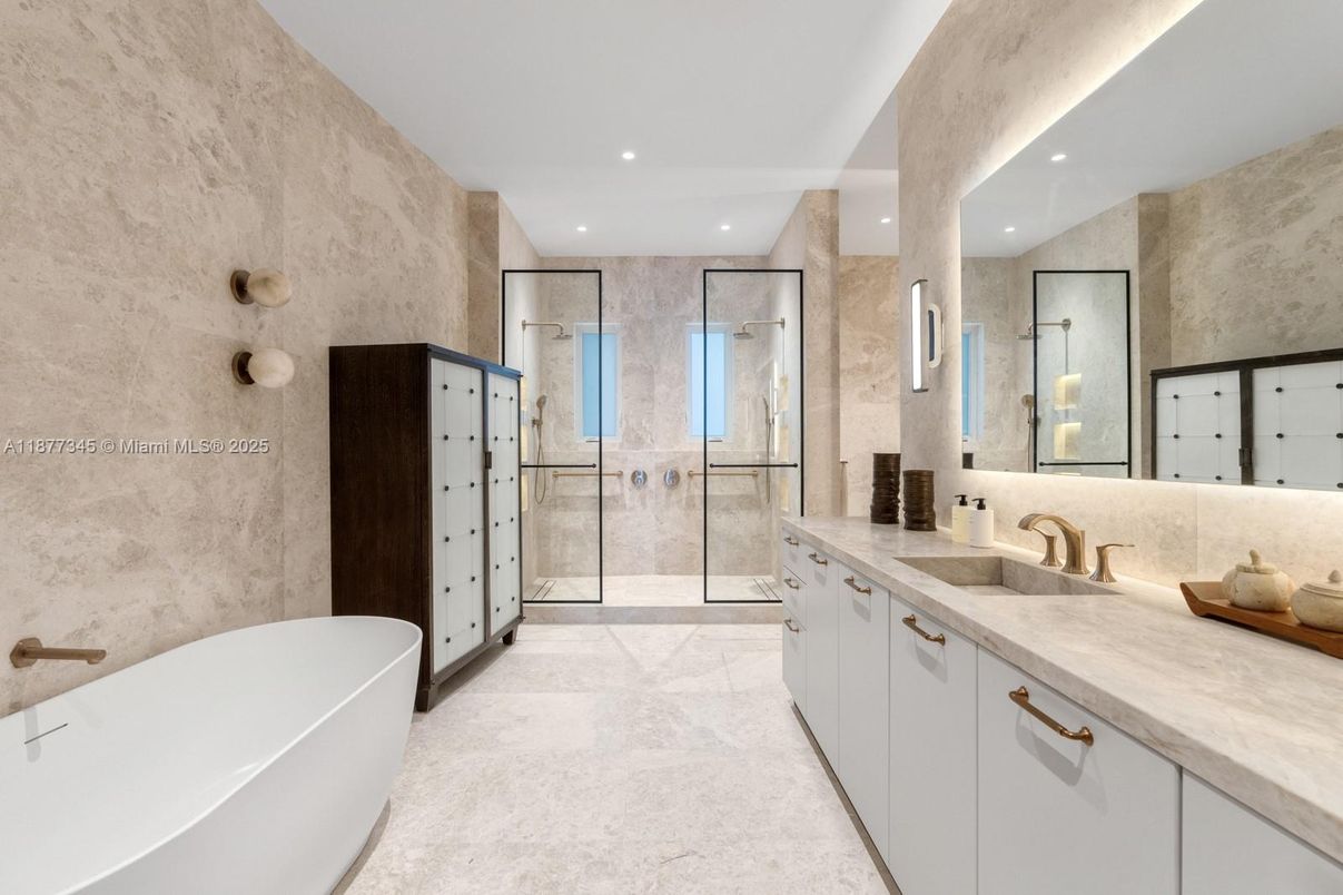 Bathroom, Dual Sink Vanities, Free Standing Baths, Glass Shower, Interior, Recessed Lighting