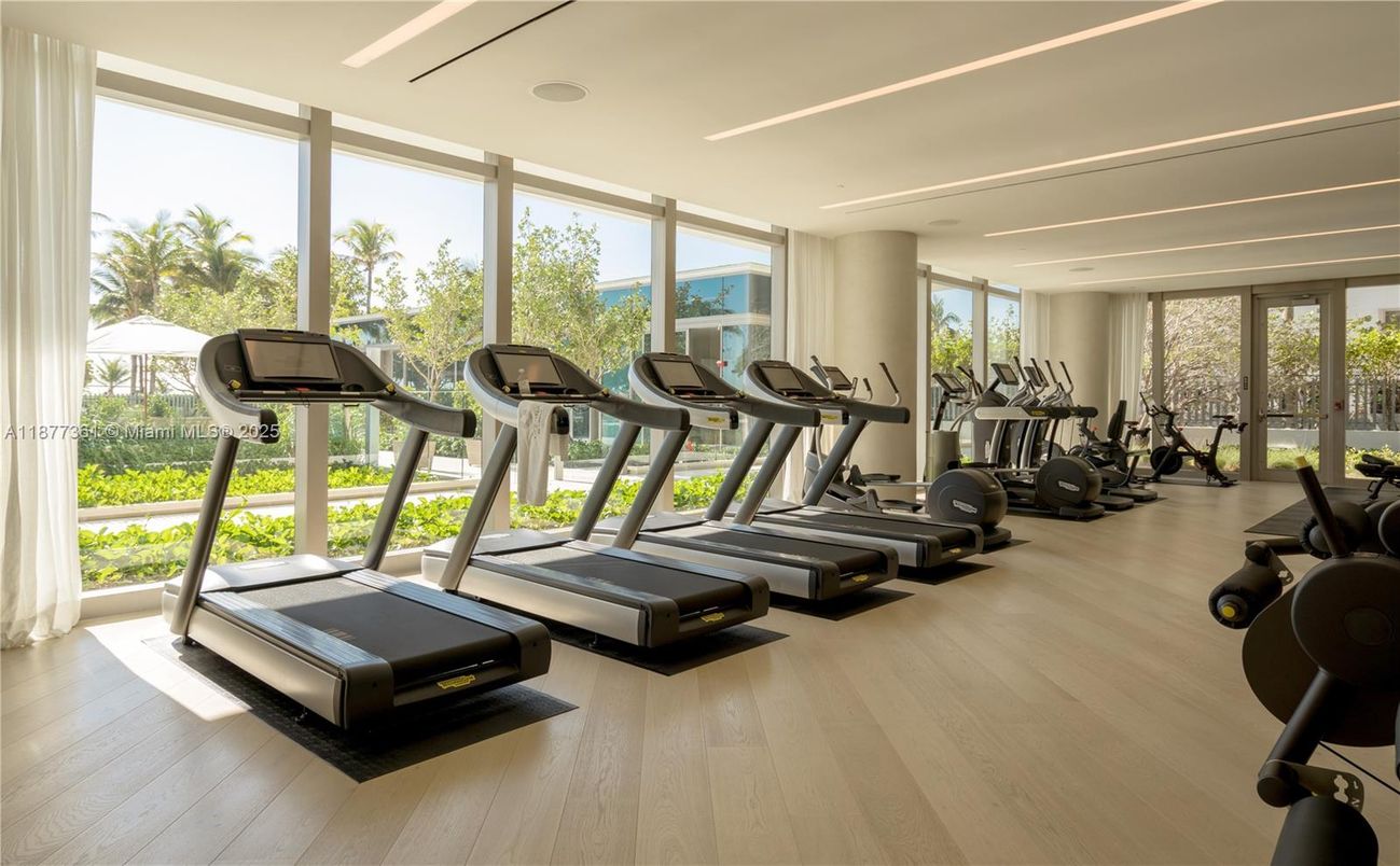 Fitness Equipment, Gym, Interior, Recessed Lighting, Wood Texture Flooring