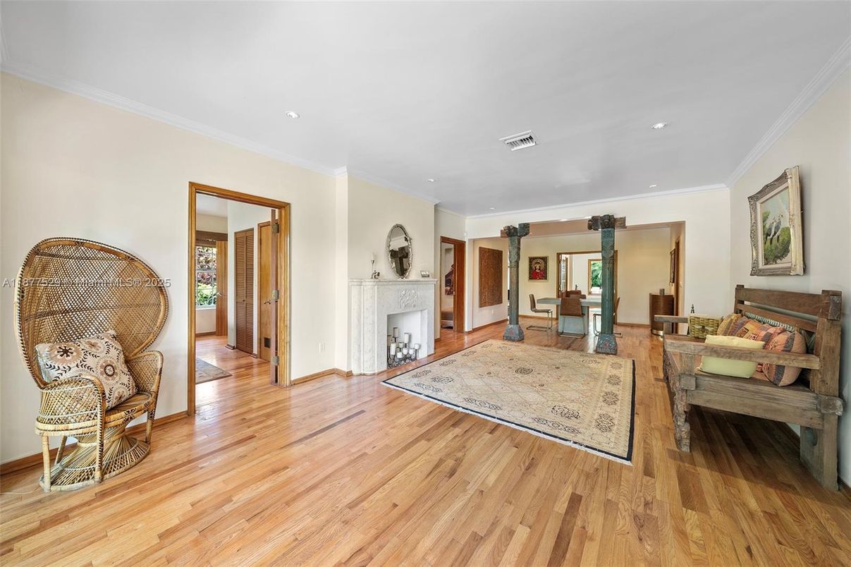 Fireplace, Interior, Recessed Lighting, Wood Texture Flooring
