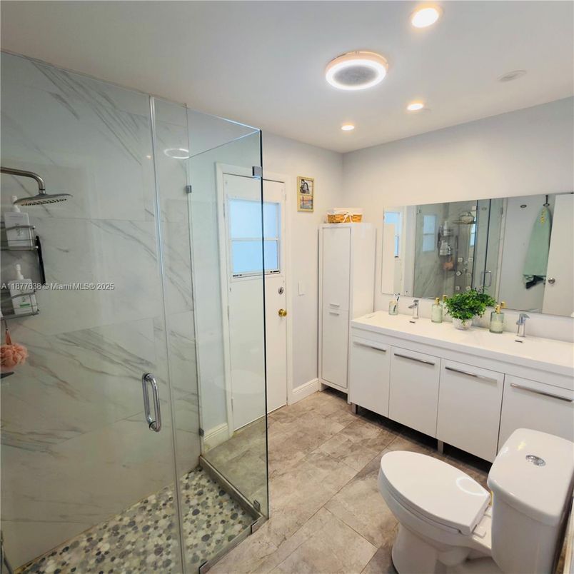 Bathroom, Dual Sink Vanities, Glass Shower, Interior, Recessed Lighting