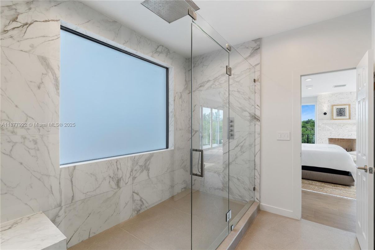 Bathroom, Bedroom, Glass Shower, Interior, Marble Walls, Recessed Lighting