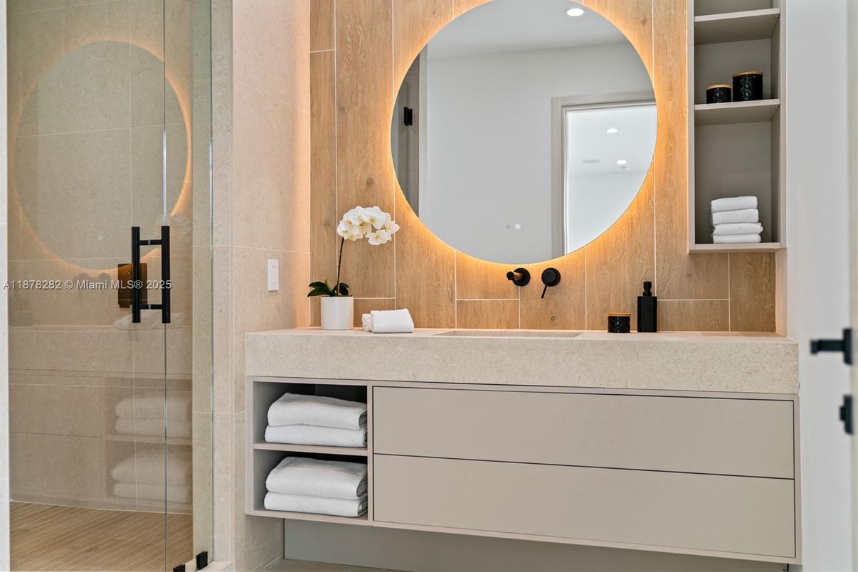 Bathroom, Glass Shower, Interior, Recessed Lighting