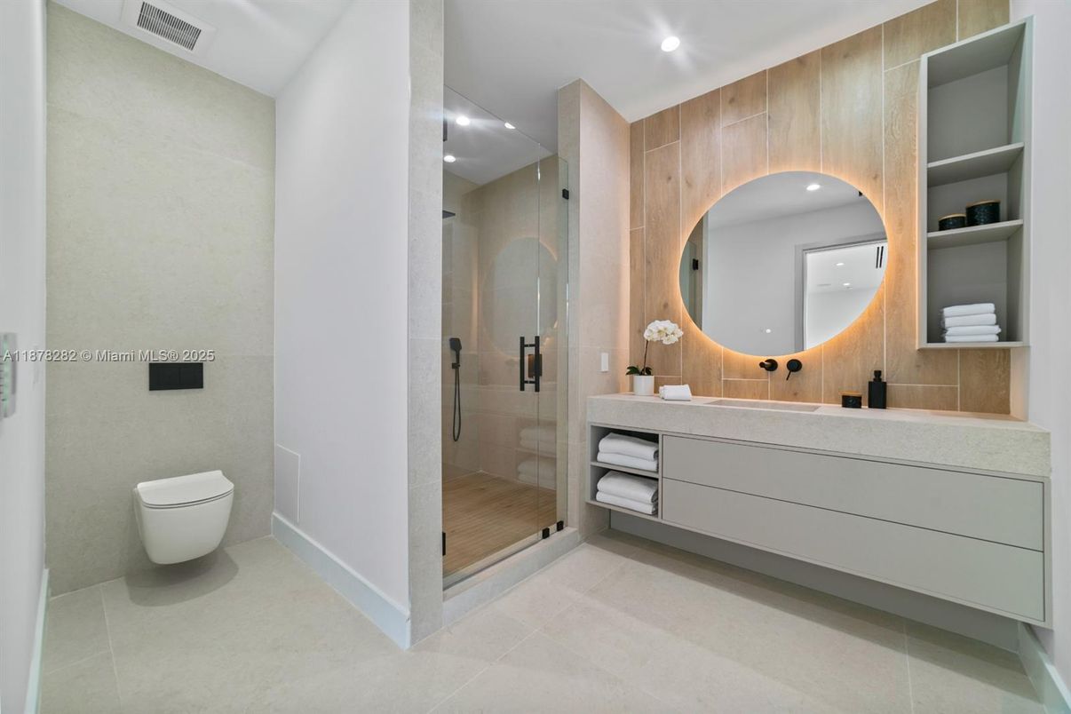 Bathroom, Glass Shower, Interior, Recessed Lighting