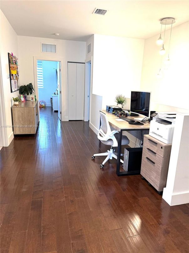 Home Office, Interior, Pendant Lights, Wood Texture Flooring