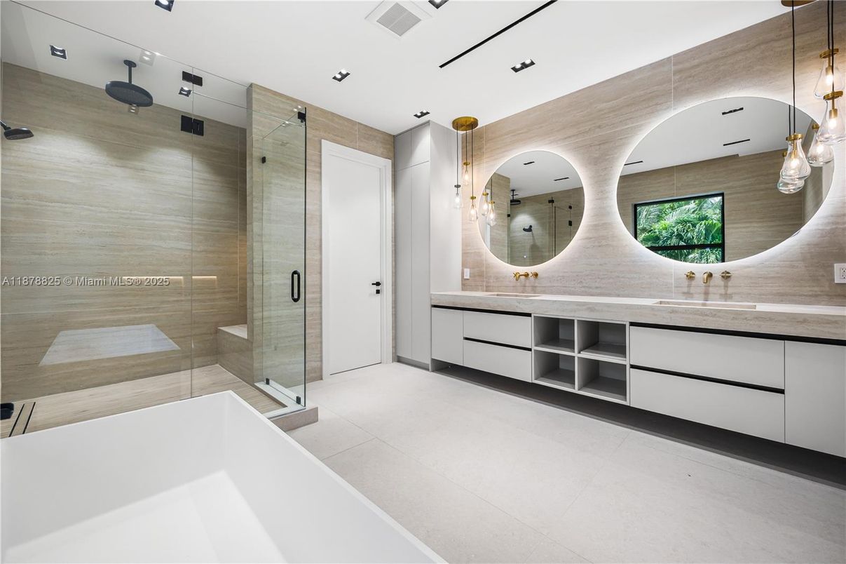 Bathroom, Dual Sink Vanities, Glass Shower, Interior, Recessed Lighting