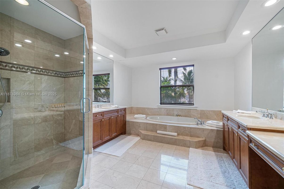 Bathroom, Dual Sink Vanities, Glass Shower, Interior, Recessed Lighting