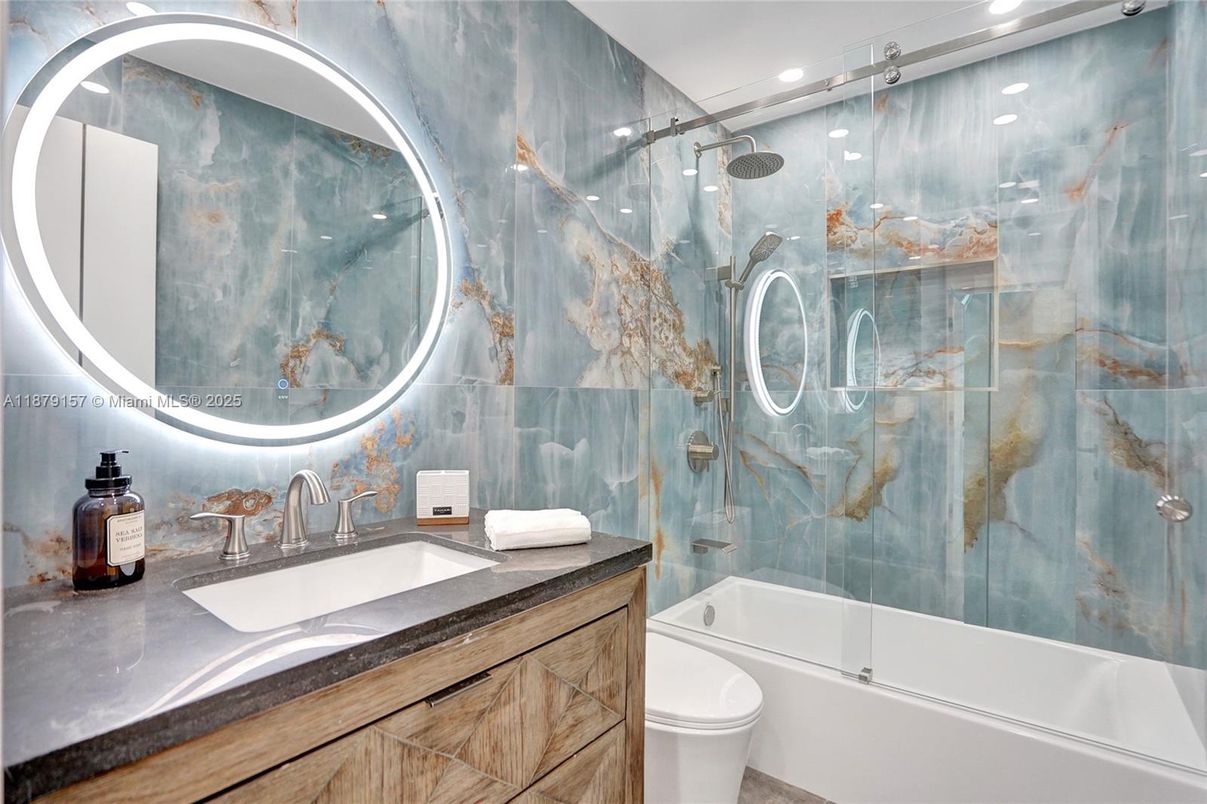 Bathroom, Glass Shower, Interior, Recessed Lighting