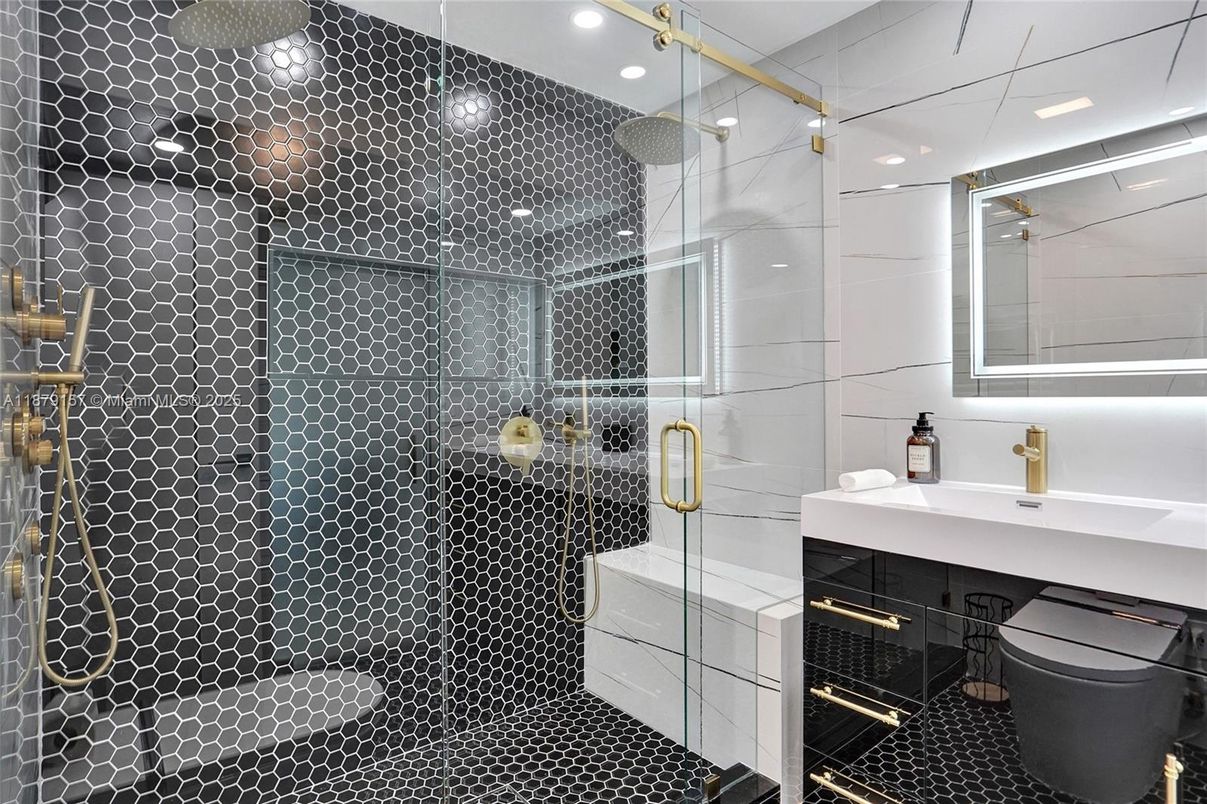 Bathroom, Glass Shower, Interior, Recessed Lighting