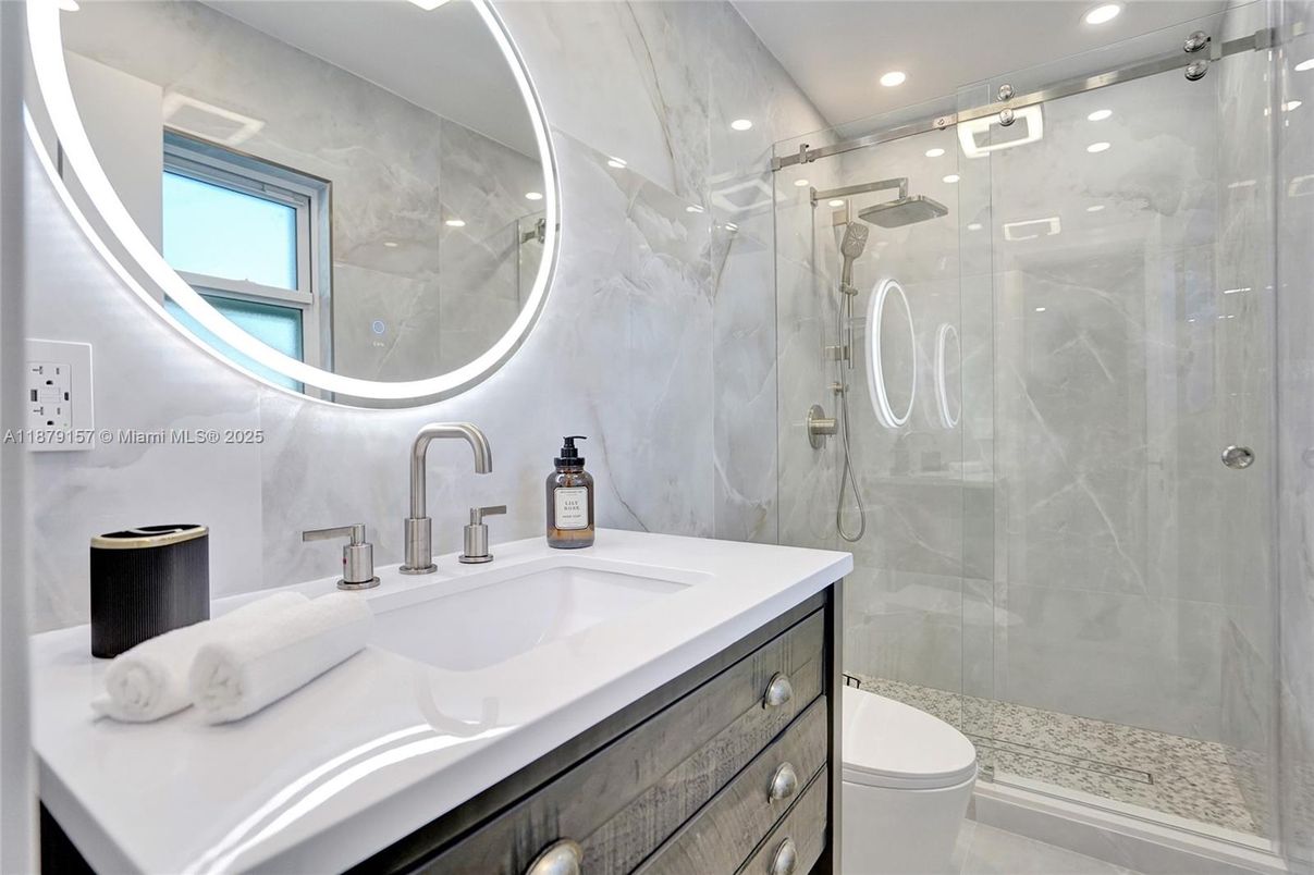 Bathroom, Glass Shower, Interior, Recessed Lighting
