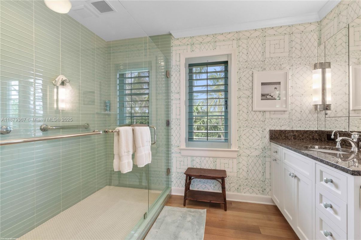 Bathroom, Glass Shower, Interior, Wood Texture Flooring