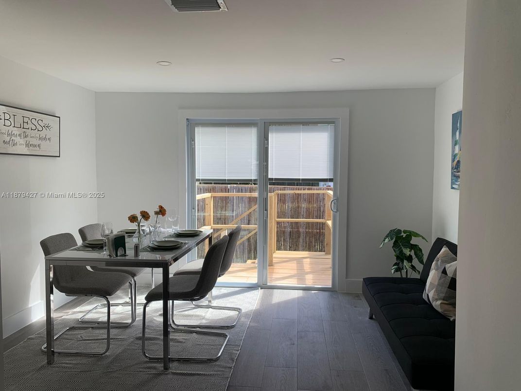 Dining room, Interior, Recessed Lighting, Wood Texture Flooring