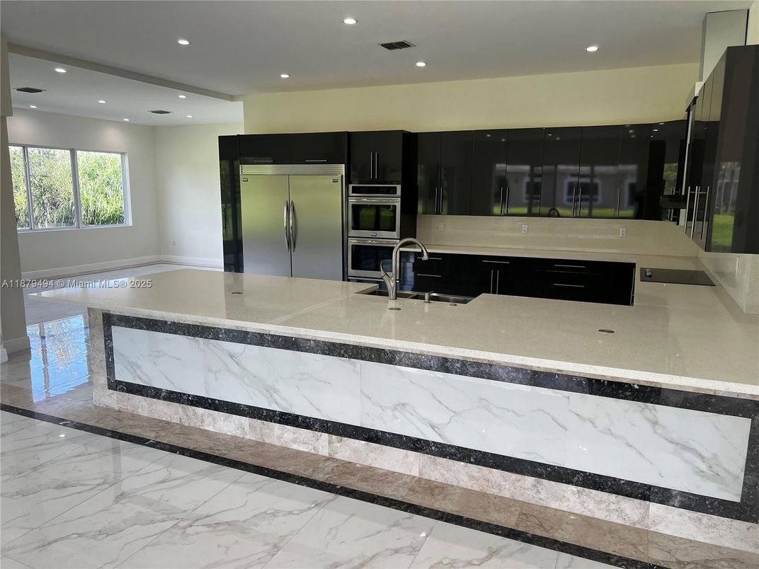 Interior, Kitchen, Marble, Recessed Lighting, Stainless Steel Appliances