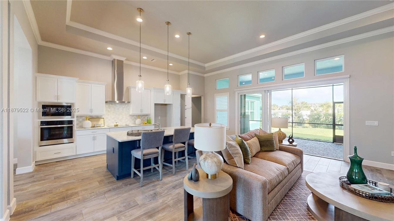 Interior, Kitchen, Living room, Pendant Lights, Recessed Lighting, Stainless Steel Appliances, Wood Texture Flooring