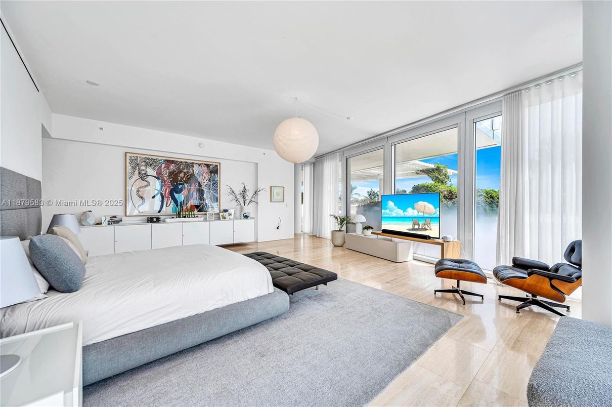Bedroom, Interior, Pendant Lights, Wood Texture Flooring