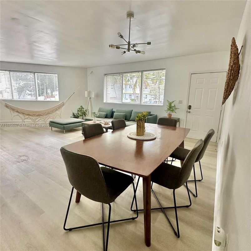 Dining room, Interior, Pendant Lights, Wood Texture Flooring