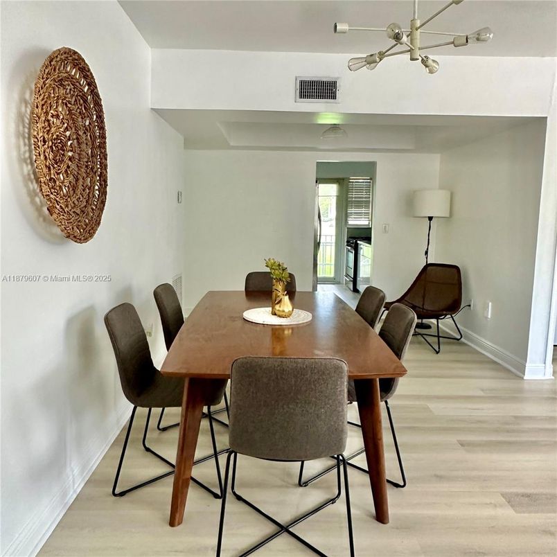 Dining room, Interior, Pendant Lights, Wood Texture Flooring