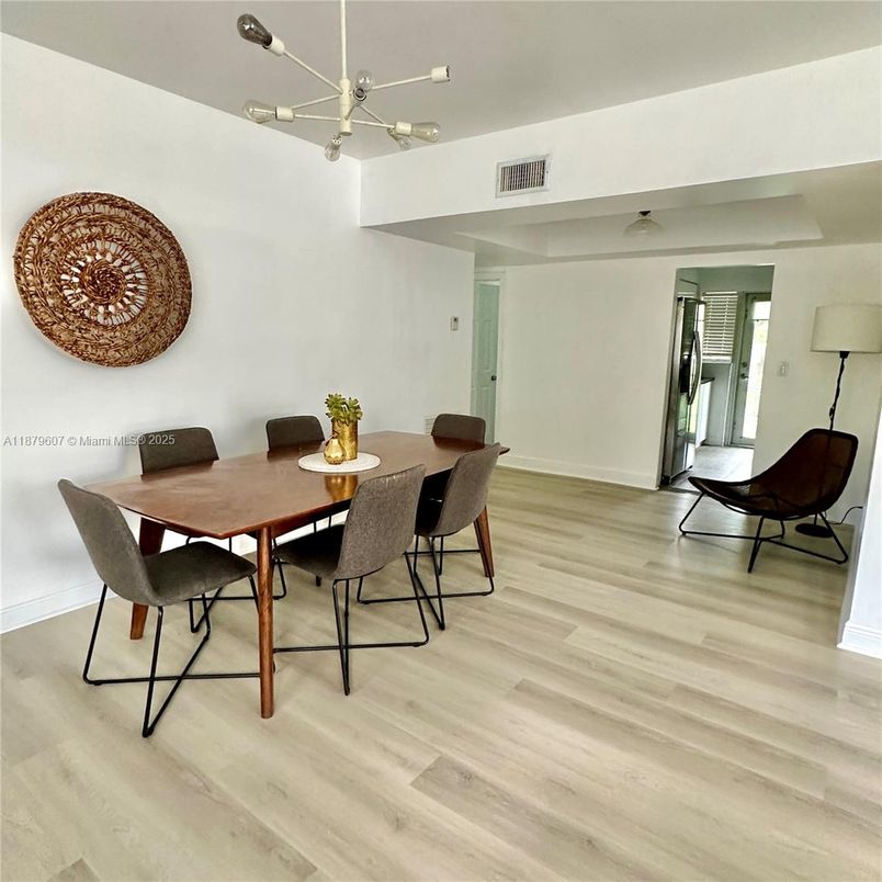 Dining room, Interior, Pendant Lights, Wood Texture Flooring