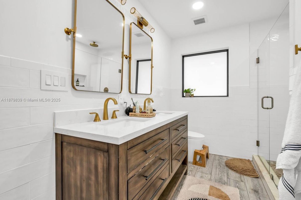 Bathroom, Dual Sink Vanities, Glass Shower, Interior, Recessed Lighting