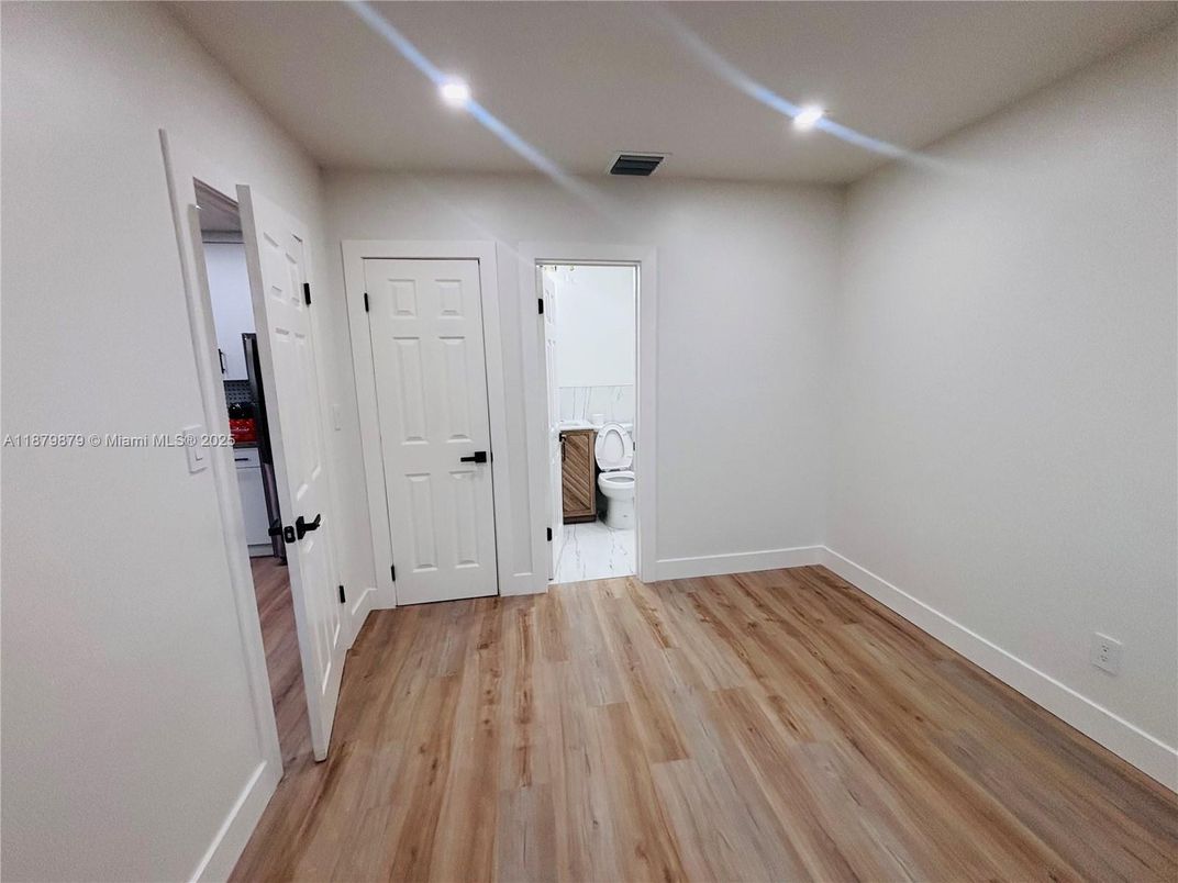 Bathroom, Empty room, Interior, Recessed Lighting, Wood Texture Flooring