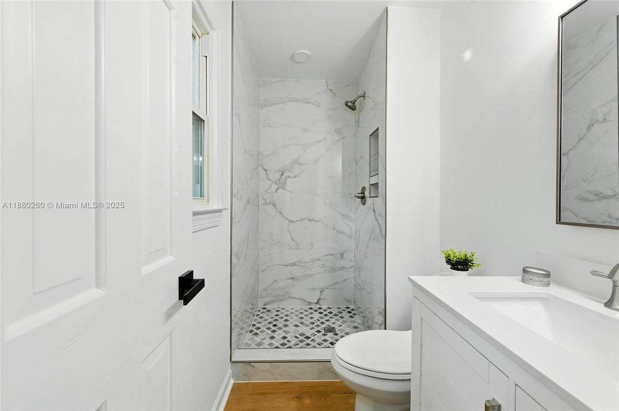 Bathroom, Interior, Marble Walls, Wood Texture Flooring