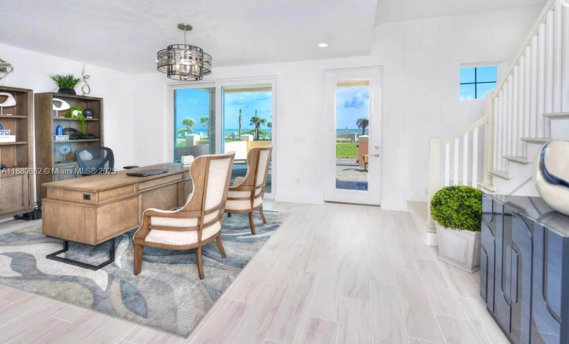 Chandelier, Home Office, Interior, Recessed Lighting, Water, Wood Texture Flooring