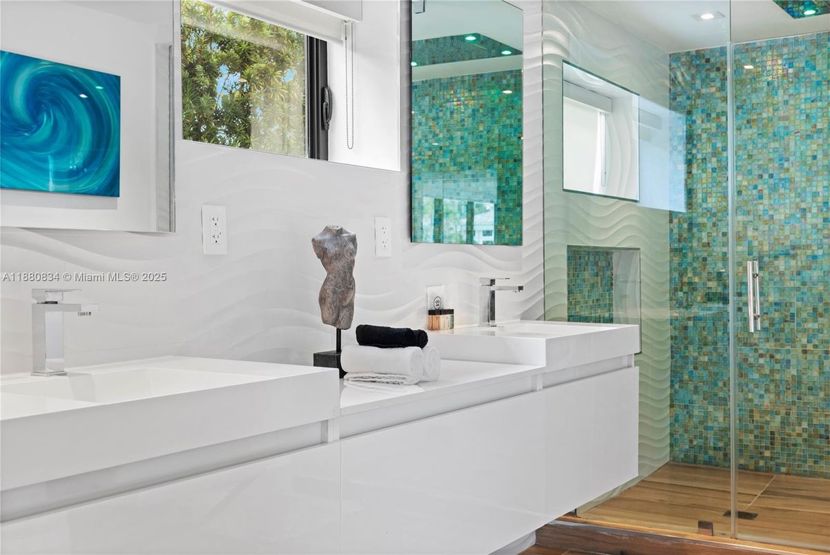 Bathroom, Glass Shower, Interior, Recessed Lighting, Wood Texture Flooring