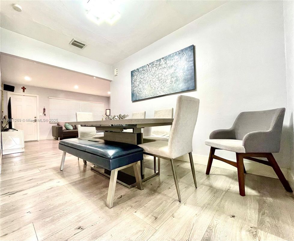 Dining room, Interior, Recessed Lighting, Wood Texture Flooring