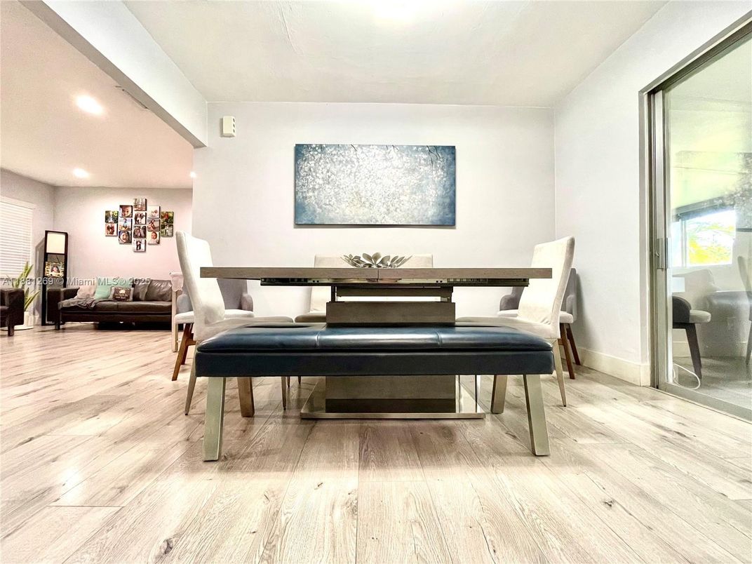 Dining room, Interior, Recessed Lighting, Wood Texture Flooring