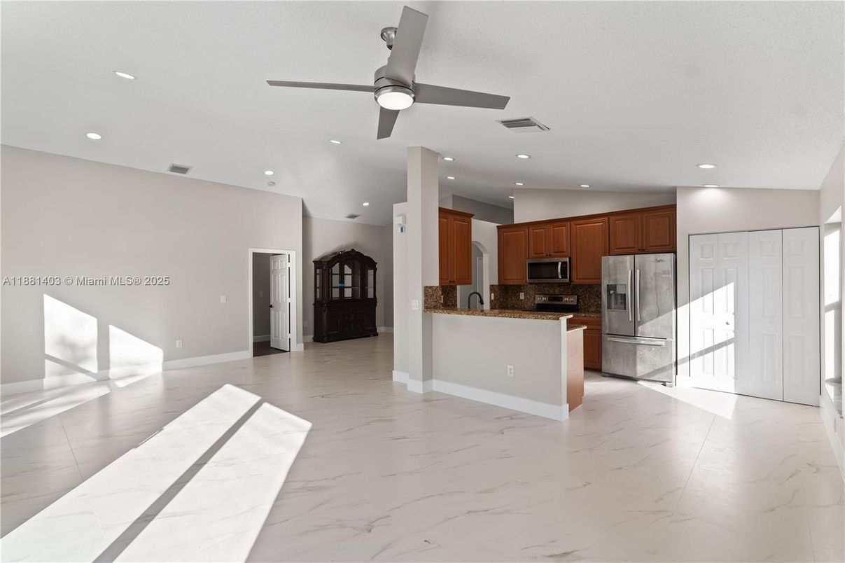 Interior, Kitchen, Marble, Recessed Lighting, Stainless Steel Appliances