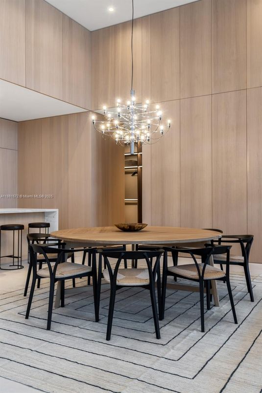 Dining room, Interior, Pendant Lights, Wooden Walls