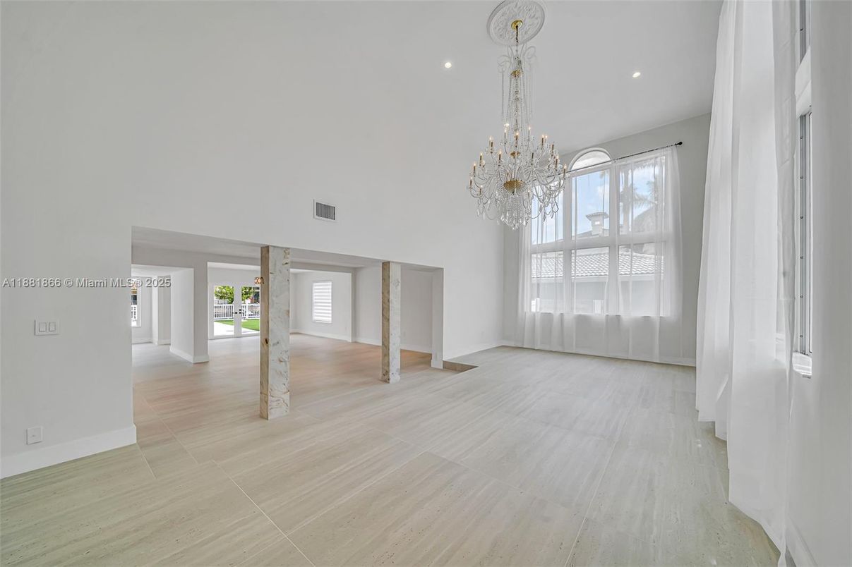 Chandelier, Empty room, Interior, Recessed Lighting, Wood Texture Flooring