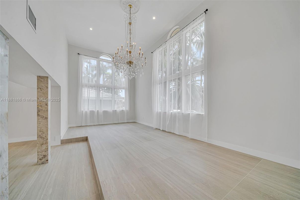 Chandelier, Empty room, Interior, Recessed Lighting, Wood Texture Flooring