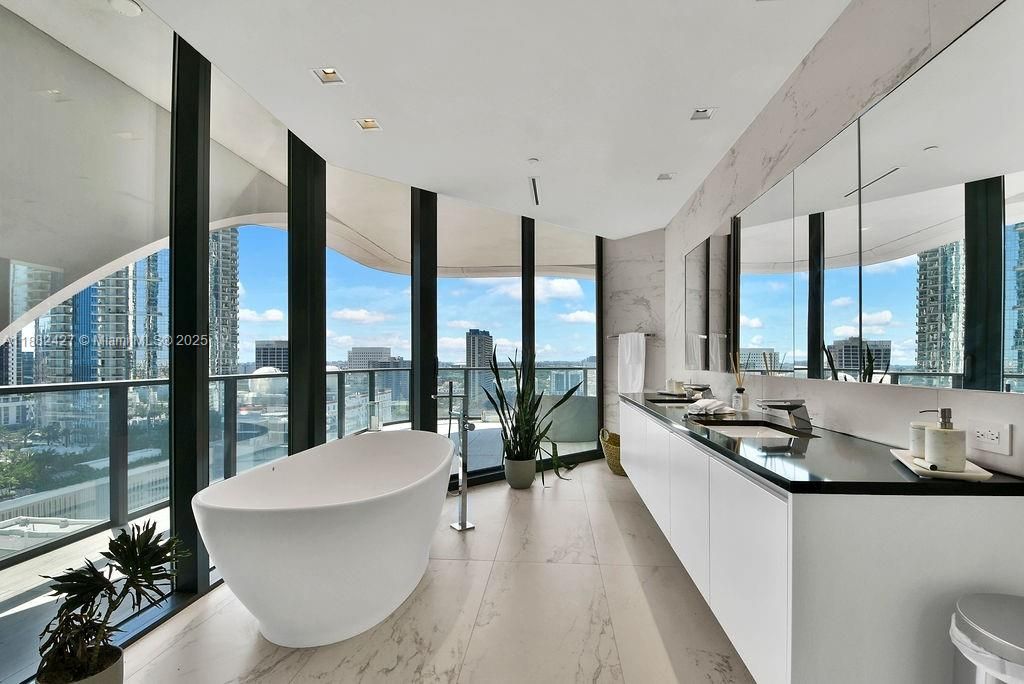 Bathroom, Dual Sink Vanities, Free Standing Baths, Interior, Marble, Marble Walls, Recessed Lighting, Water