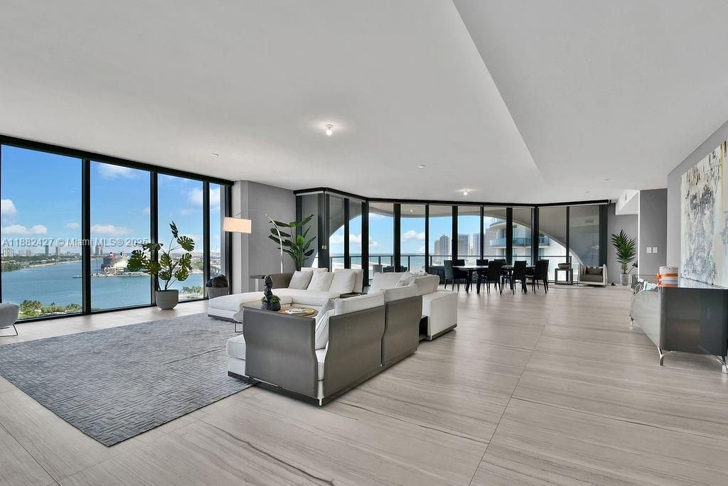 Dining room, Interior, Living room, Recessed Lighting, Water, Wood Texture Flooring