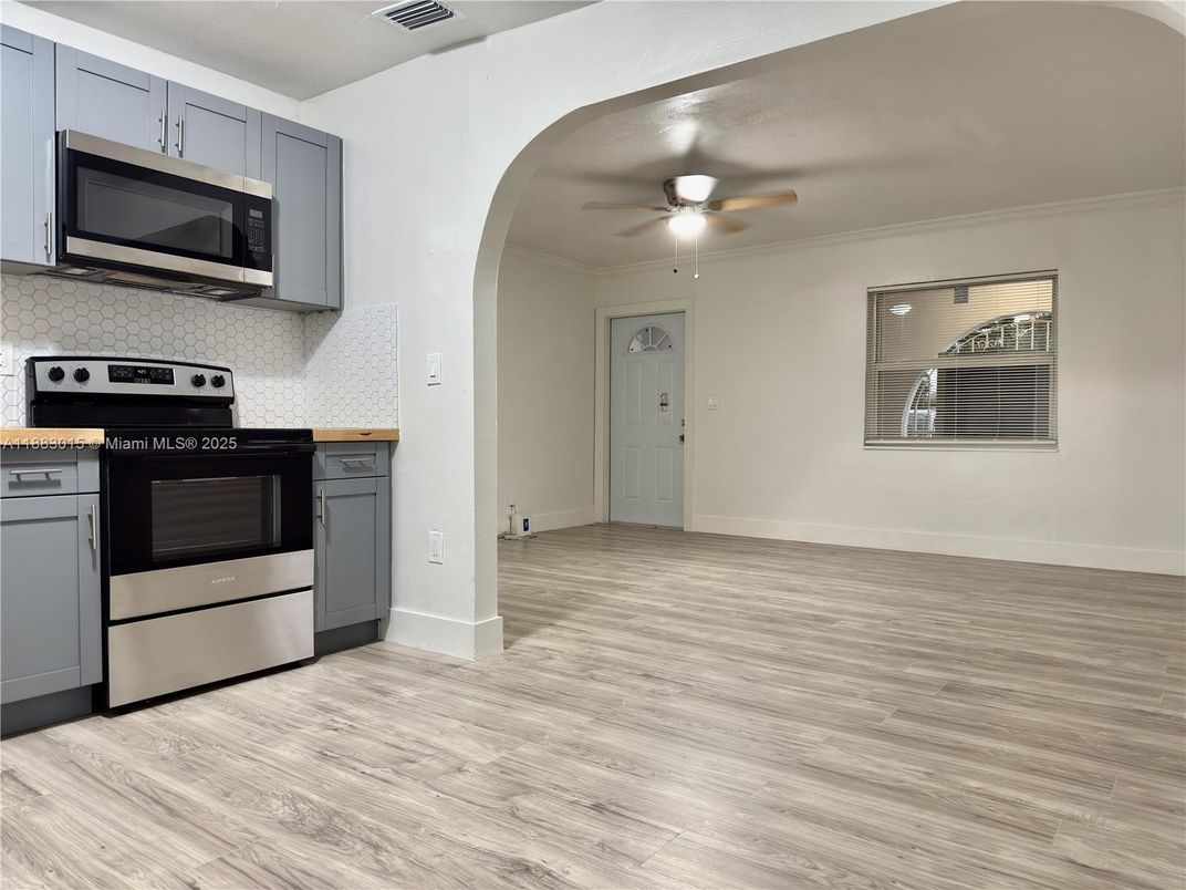 Interior, Kitchen, Stainless Steel Appliances, Wood Texture Flooring
